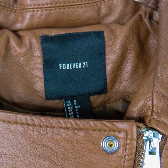 Forever 21 Brown Faux Leather Moto Jacket Small - Picture 7 of 10